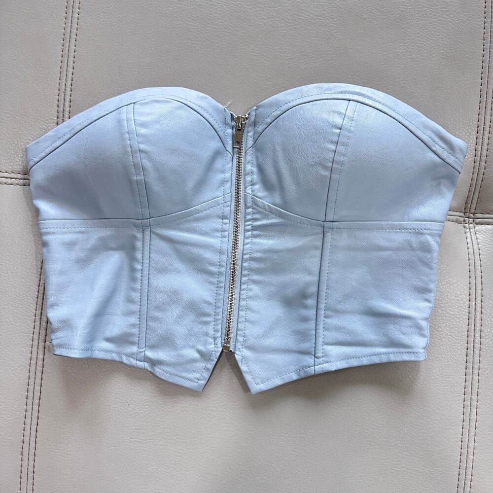 Superdown Women's S Light Blue Bustier Zipper Front Top - Picture 1 of 8